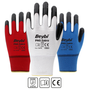 Beybi PN5 Zebra Polyester Örme Nitril Eldiven